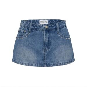 Princess Polly Symphony Blue Denim Studded A-line Mini Skirt